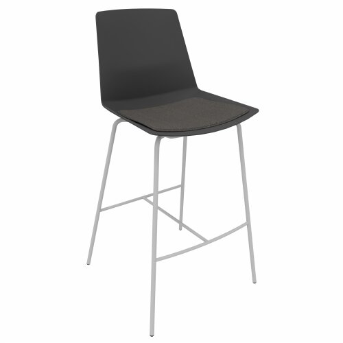 Barhocker, Stahlrohrgestell: Chrom, Kunststoffschale: Dunkelgrau, Polsterung: Stoff Dunkelgrau