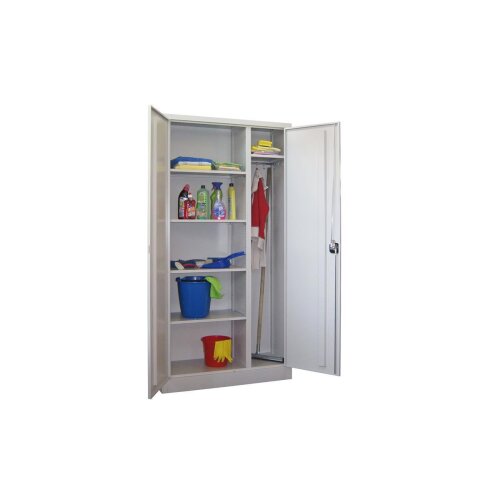 Stahl Besen- Putzmittelschrank 100 cm breit, 60 cm tief, Korpus:  Lichtgrau, Front: Anthrazitgrau