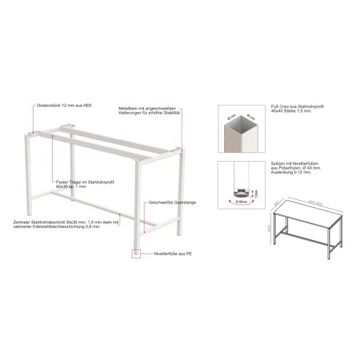Besprechungstisch auf Stehhöhe,  Gestell:Anthrazit DekorEiche Hell Breite 180 cm