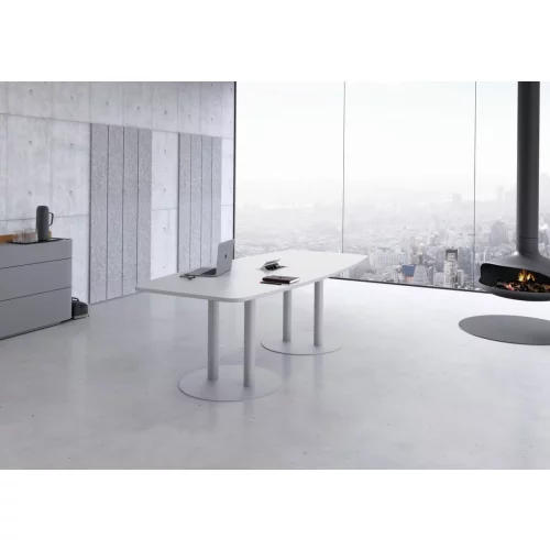 Konferenztisch 220 cm mit Säulenfuß Eiche/Chrom