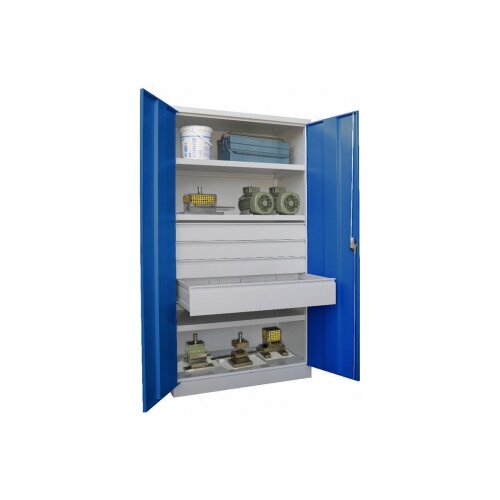 Schwerlastschrank 4 Schubladen, 3 Fachböden bis 120 kg pro Boden, Korpus: Lichtgrau, Türen: Anthrazitgrau