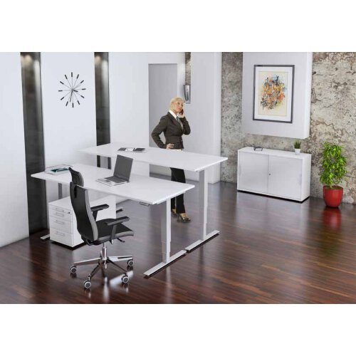 Elektrisch höhenverstellbarer Schreibtisch mit Memoryschalter 120 x 80 cm Grau/Silber
