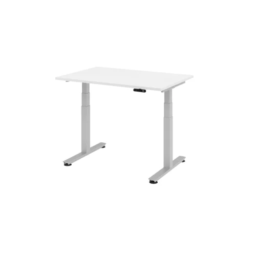 Elektrisch höhenverstellbarer Schreibtisch mit Memoryschalter 120 x 80 cm Weiss/Silber