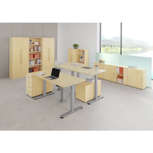 Elektrisch höhenverstellbarer Schreibtisch mit Memoryschalter 200x100 cm Ahorn/Silber