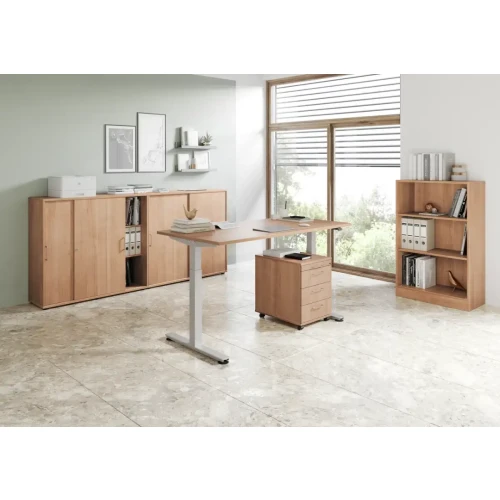 Elektrisch höhenverstellbarer Schreibtisch Eco 120x80 cm Buche/Silber