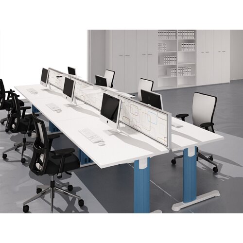 Akkustik Tischtrennwand Stoffbezug Beige Alurahmen Anthrazit Höhe 39 cm Breite 160 cm