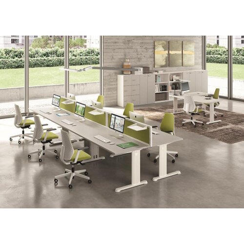 Akkustik Tischtrennwand Stoffbezug Beige Alurahmen Anthrazit Höhe 39 cm Breite 180 cm