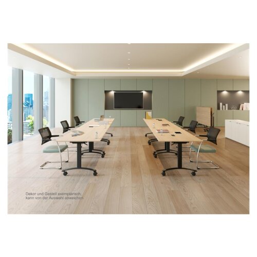 Klapptisch auf Rollen Serie Pro Tiefe 80cm  Dekor Grau Gestell Schwarz Breite 180