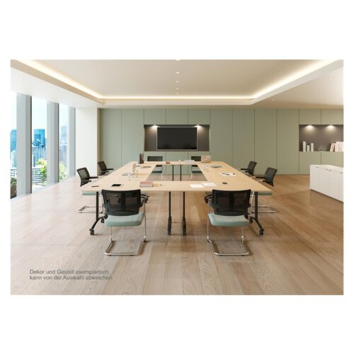 Klapptisch auf Rollen Serie Pro Tiefe 80cm  Dekor Grau Gestell Schwarz Breite 180