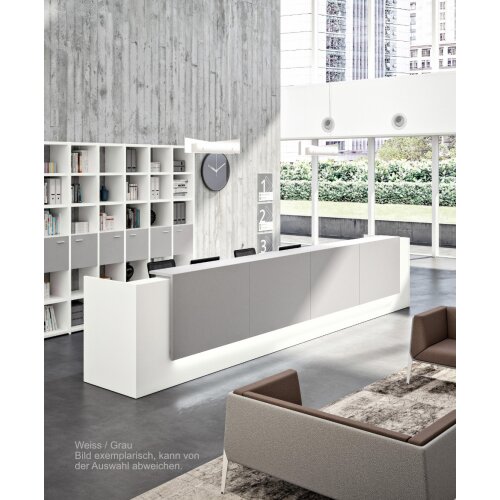 Empfangstheke Linear, Breite: 206 cm, Korpus: Nuss Canaletto, Ablage: Eukalyptus  (Melamin)