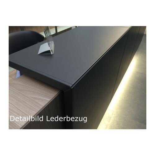 Empfangstheke Linear, Breite: 206 cm, Korpus: Beton, Ablage: Leder schwarz