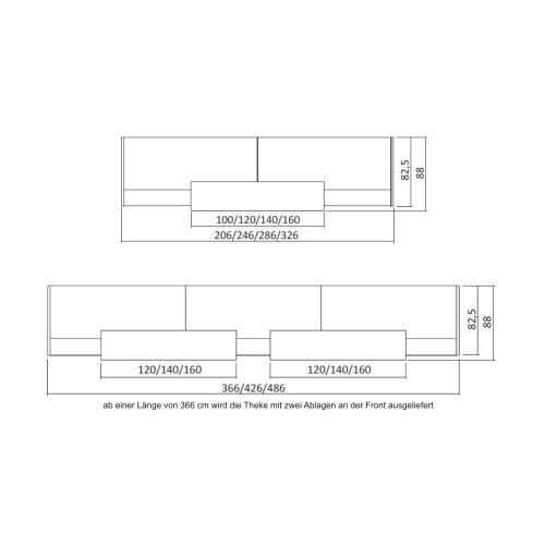 Empfangstheke Linear, Breite: 206 cm, Korpus: Beton, Ablage: Leder schwarz