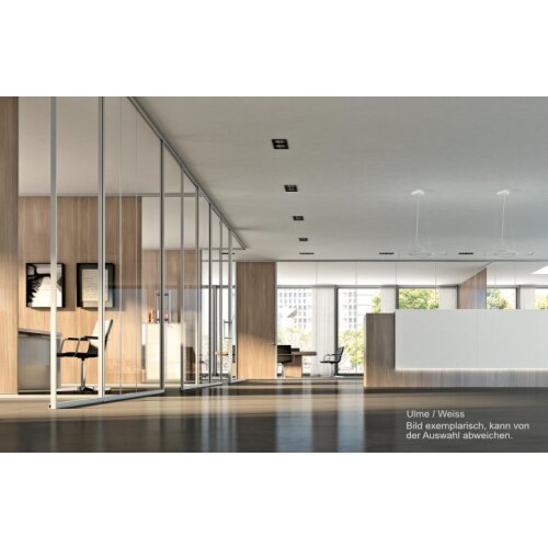 Empfangstheke Linear, Breite: 326 cm, Korpus: Beton, Ablage: schwarz RAL 9017 lackiert