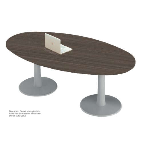 Besprechungstisch Oval, Breite: 240, Dekor:  Eukalyptus, Säulenfuss: alu silber