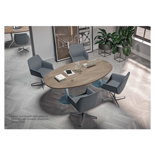 Besprechungstisch Oval, Breite: 240, Dekor:  Eukalyptus, Säulenfuss: alu silber