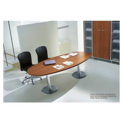 Besprechungstisch Oval, Breite: 240, Dekor:  Eukalyptus, Säulenfuss: alu silber