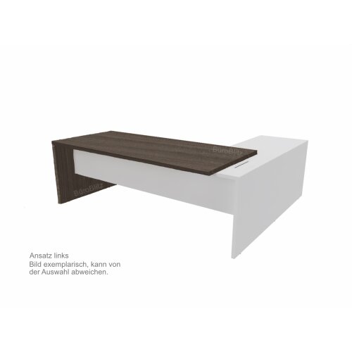 Schreibtisch Winkelkombination mit Container - Serie Davos, 200 cm / links, Dekor Tisch: Eukalyptus, Dekor Ansatz: Weiss