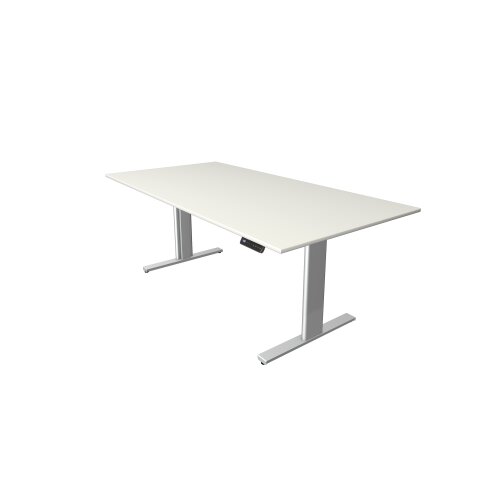Elektrisch höhenverstellbarer Schreibtisch Serie Flex, im Maß: 160 x 80 cm, Dekor: Weiss, Gestell: Silber