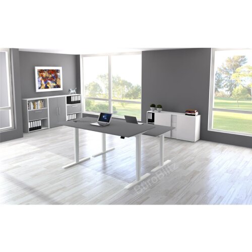 Elektrisch höhenverstellbarer Schreibtisch Serie Flex, im Maß: 160 x 80 cm, Dekor: Weiss, Gestell: Silber