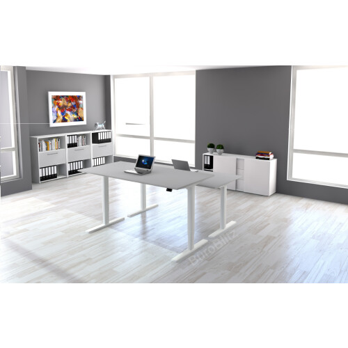 Elektrisch höhenverstellbarer Schreibtisch Serie Flex, im Maß: 200 x 100 cm, Dekor: Weiss, Gestell: Silber