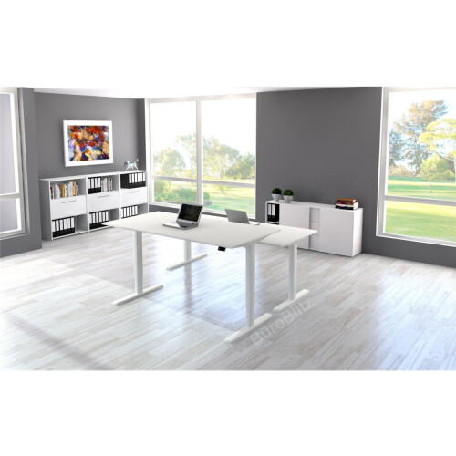 Elektrisch höhenverstellbarer Schreibtisch Serie Flex, im Maß: 200 x 100 cm, Dekor: Weiss, Gestell: Silber