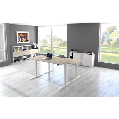 Elektrisch höhenverstellbarer Schreibtisch Serie Flex, im Maß: 200 x 100 cm, Dekor: Weiss, Gestell: Silber