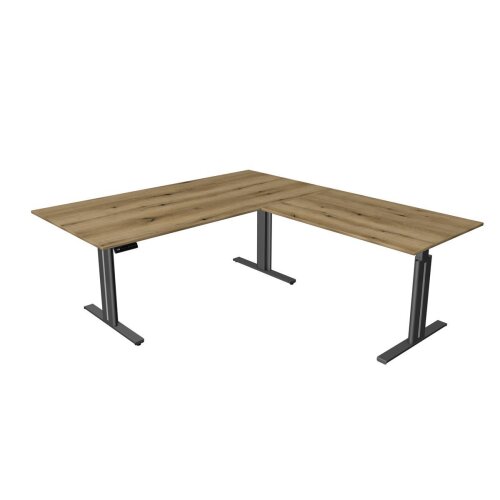 Elektrisch höhenverstellbarer Winkelschreibtisch Serie Flex, im Maß: 200 x 220 cm, Dekor: Eiche Rustikal 4, Gestell: Anthrazit