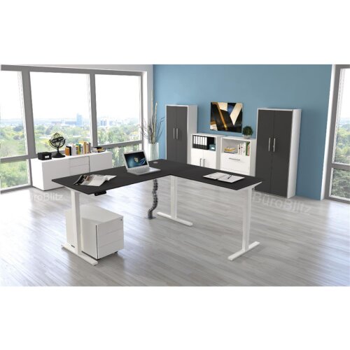 Elektrisch höhenverstellbarer Winkelschreibtisch Serie Flex, im Maß: 200 x 220 cm, Dekor: Eiche Rustikal 4, Gestell: Anthrazit