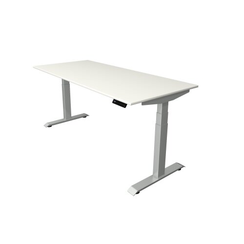 Elektrisch höhenverstellbarer Schreibtisch Serie Star Höhenverstellung von 64-129 cm, im Maß: 160 x 80 cm, Dekor: Weiss, Gestell: Silber