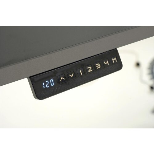 Elektrisch höhenverstellbarer Winkelschreibtisch Serie Star Höhenverstellung von 64-129 cm, im Maß: 200 x 220 cm, Dekor: Lichtgrau, Gestell:  Silber