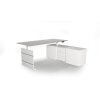 Elektrisch höhenverstellbarer Schreibtisch mit Anbausideboard Serie Flex, im Maß: 180 x 160 cm, Dekor: Lichtgrau, Gestell: Silber