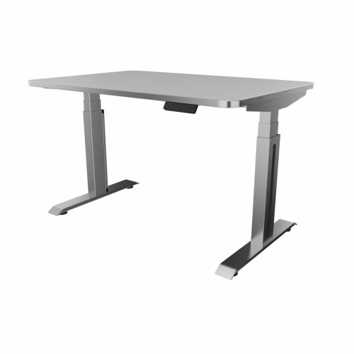 Elektrisch höhenverstellbarer Schreibtisch Profi Serie Star, mit abgerundeten Ecken, im Maß: 160 x 80 cm, Dekor: Lichtgrau, Gestell:  Silber