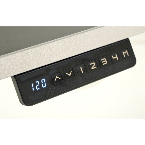 Elektrisch höhenverstellbarer Schreibtisch Profi Serie Star, mit abgerundeten Ecken, im Maß: 160 x 80 cm, Dekor: Lichtgrau, Gestell:  Silber