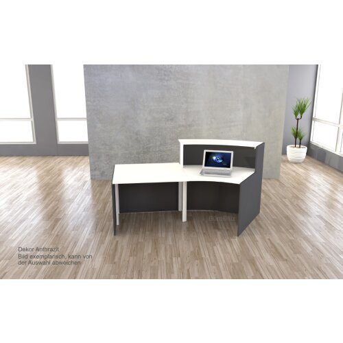 Empfangstheke Bogenform mit Beratungsplatz 229 cm breit, Dekor: Weiss