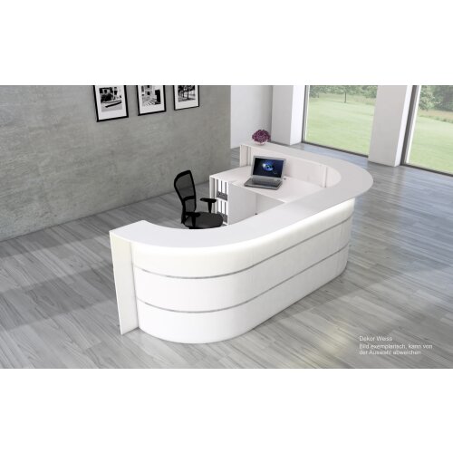 Empfangstheke L-Form 325 cm breit, Dekor: Anthrazit / Weiss