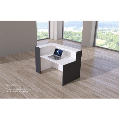 Empfangsecktheke 150 cm breit, Dekor: Weiss, mit LED Beleuchtung