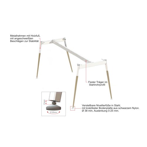 Konferenztisch Serie IDRO Metall-Holzgestell 160 x 120 cm