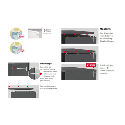 Aktenschrank Serie Klick, 4 OH, Korpus: Graphit, Front: Asteiche, Unterbau: auf Standfuß