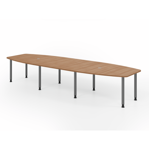 Konferenztisch Bootsform 400 cm mit Rundfüßen, Dekor: Nußbaum Hell, Gestell: Graphit