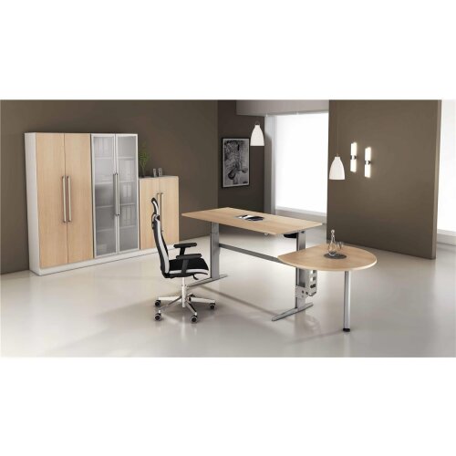 Besprechungsanbau halbrund 60 x 80 cm Nussbaum hell/Silber