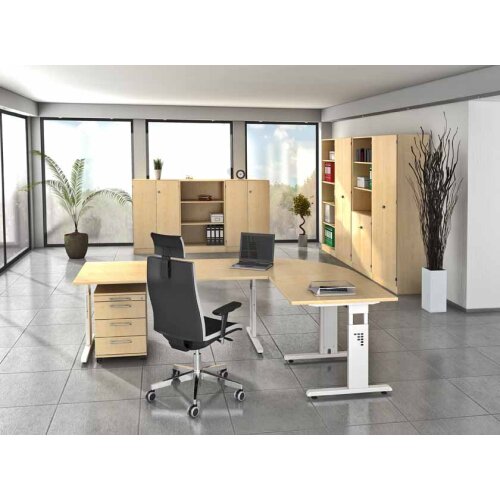 Schreibtisch höhenverstellbar 160x80 cm Buche/Silber