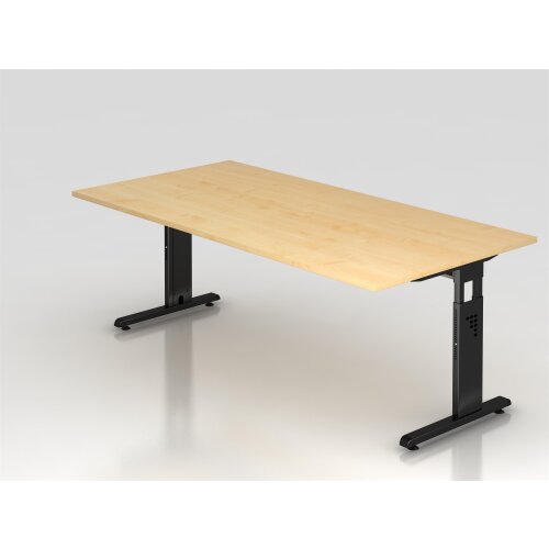 Schreibtisch höhenverstellbar 200x100 cm Ahorn/Silber