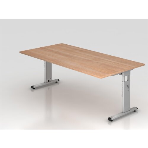 Schreibtisch höhenverstellbar 200x100 cm Ahorn/Silber