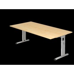 Schreibtisch höhenverstellbar 200x100 cm Ahorn/Silber