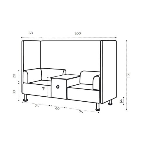 Expresslounge 2-Sitzer mit Ablage