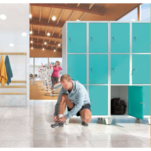 Stahl Schliessfachschrank Select 5 Fächer 300mm Abteilbreite Korpus Resedagrün RAL 6011 Türen Resedagrün RAL 6011