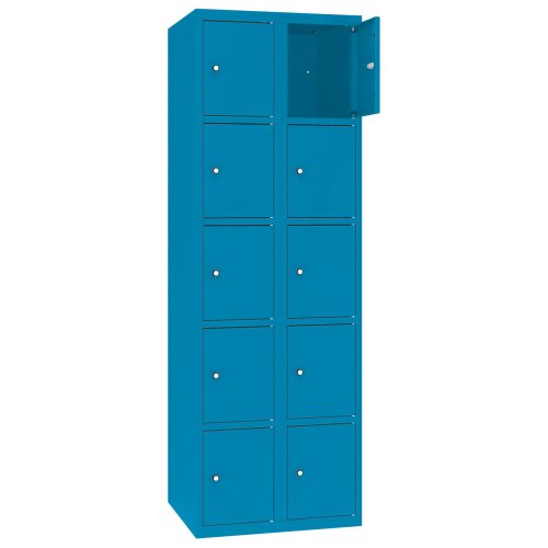 Stahl Schliessfachschrank Select 10 Fächer 400mm Abteilbreite Korpus Lichtblau RAL 5012 Türen Lichtblau RAL 5012