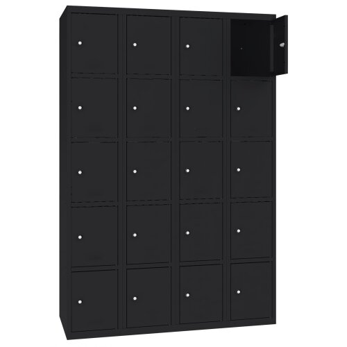 Stahl Schliessfachschrank Select 20 Fächer 300mm Abteilbreite Korpus Tiefschwarz RAL 9005 Türen Tiefschwarz RAL 9005