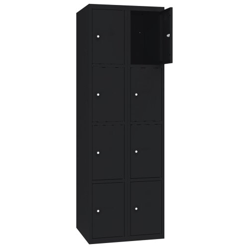 Stahl Schliessfachschrank Select 8 Fächer 400mm Abteilbreite Korpus Tiefschwarz RAL 9005 Türen Tiefschwarz RAL 9005