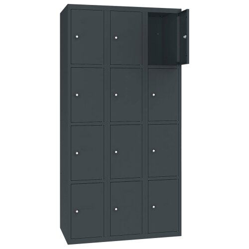 Stahl Schliessfachschrank Select 12 Fächer 300mm Abteilbreite Korpus Anthrazitgrau RAL 7016 Türen Anthrazitgrau RAL 7016